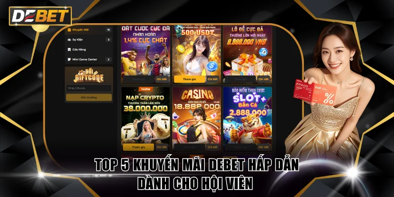 DEBET 🏆 Nhà Cái Thể Thao Uy Tín #1 Châu Á Năm 2026 20 Top 5 khuyến mãi DEBET hấp dẫn dành cho hội viên